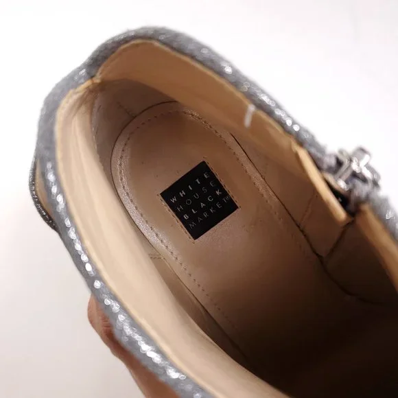 White House Black Market Women Silver Glitter Ankle Boots - Picture 2 of 7